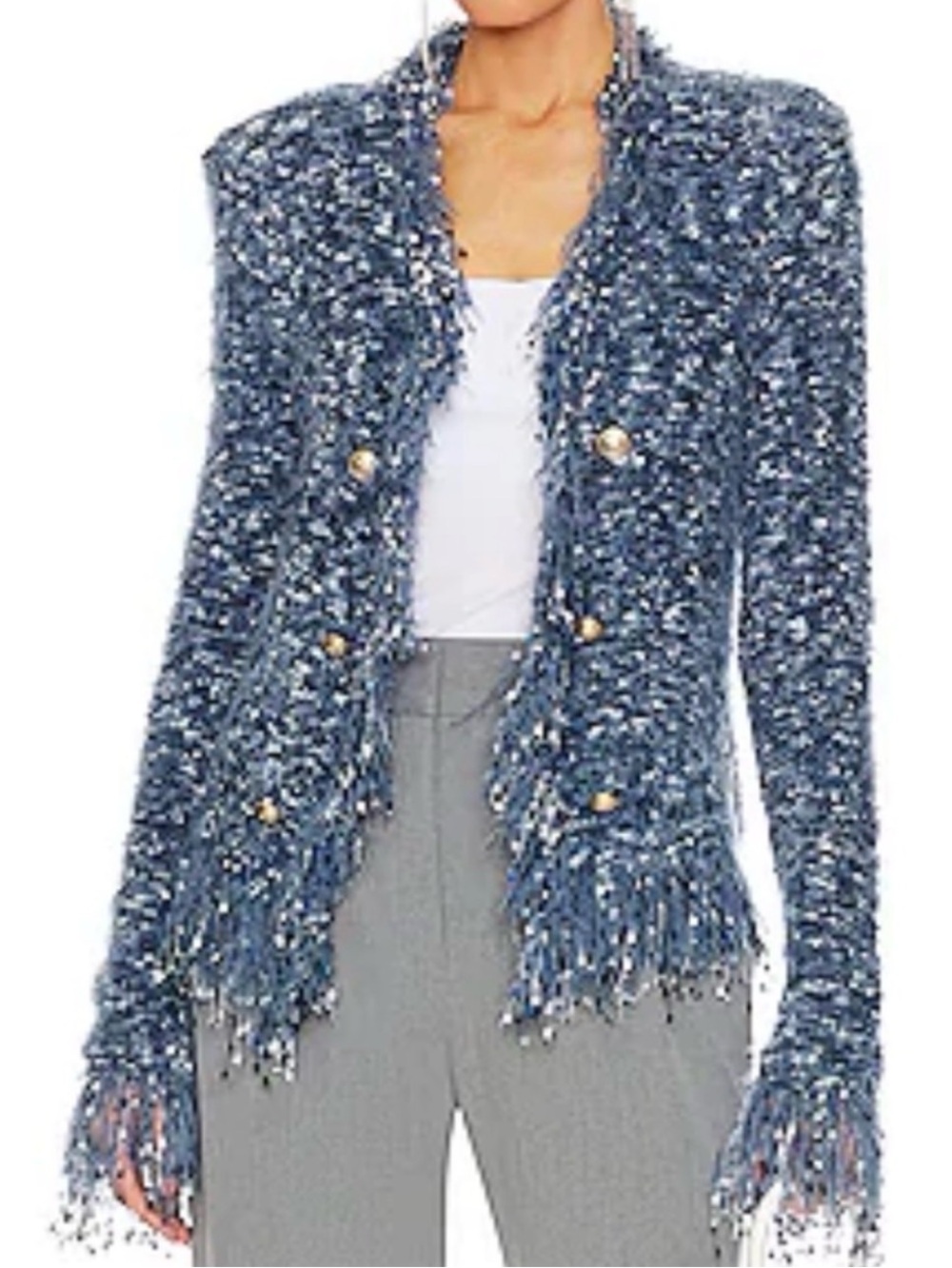 L'Agence Azure Blue Fuzzy Open Cardigan
